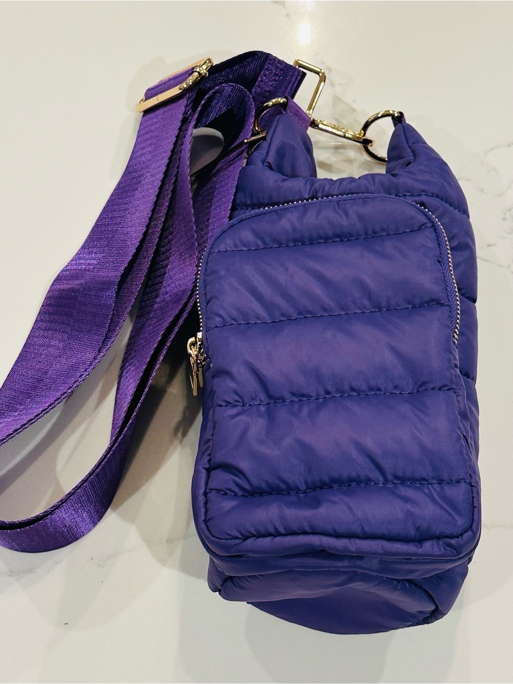 Wanderfull Quilted Hydration Crossbody Bag Violet Purple Water Bottle Carrier